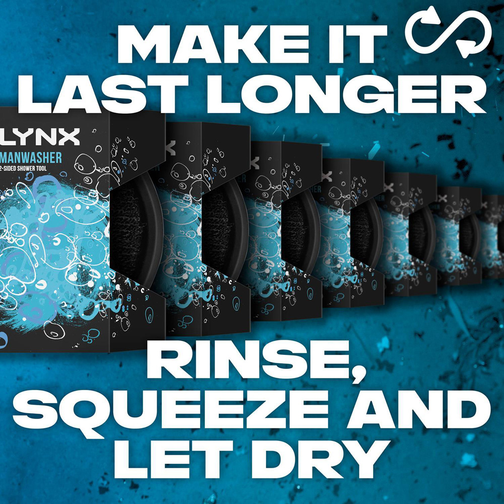Lynx Africa 12H Refreshing Fragrance Shower Gel with 2-Sided Manwasher Shower Tool 50ml 15 Pack Image 3