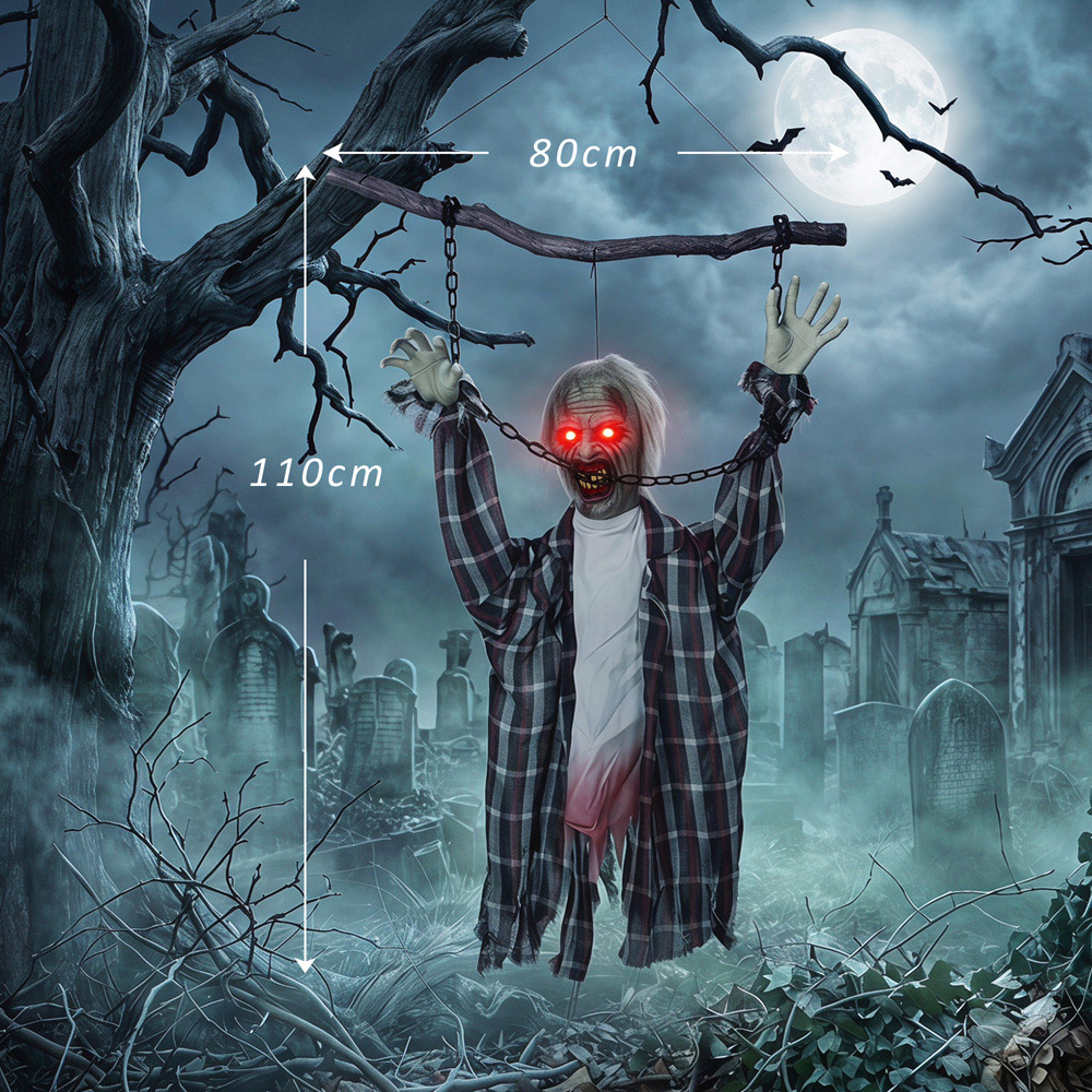 HOMCOM Light Up Hanging Animated Chained Zombie Halloween Decoration 3.6ft Image 9