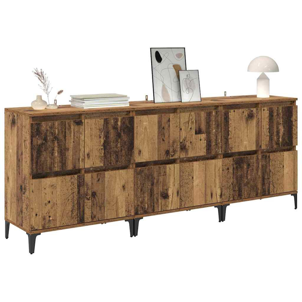vidaXL 4 Door Old Wood Sideboard with Metal Legs Set of 3 Image 3