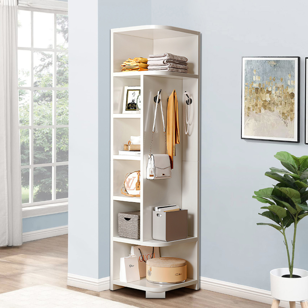 H&O Direct 7 Shelf Open Style Corner Display Rack with Built-In Hooks Image 2