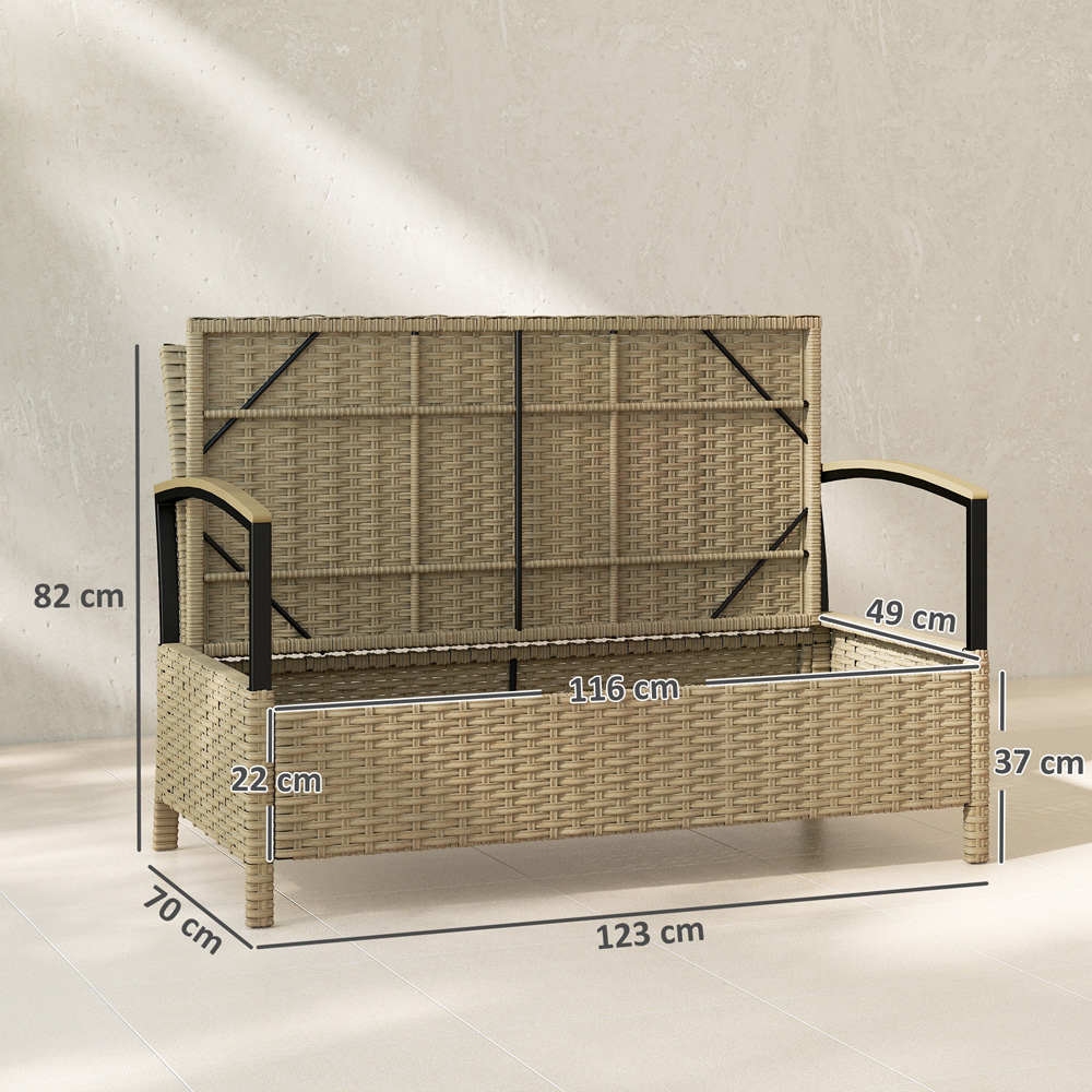 Outsunny 2 Seater Khaki PE Rattan Garden Storage Bench Image 7
