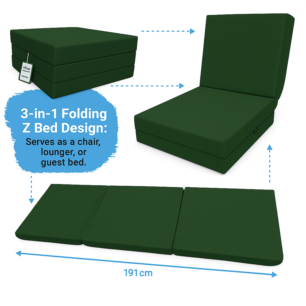 House Of Home Bottle Green Memory Foam Foldable Z Bed Image 5