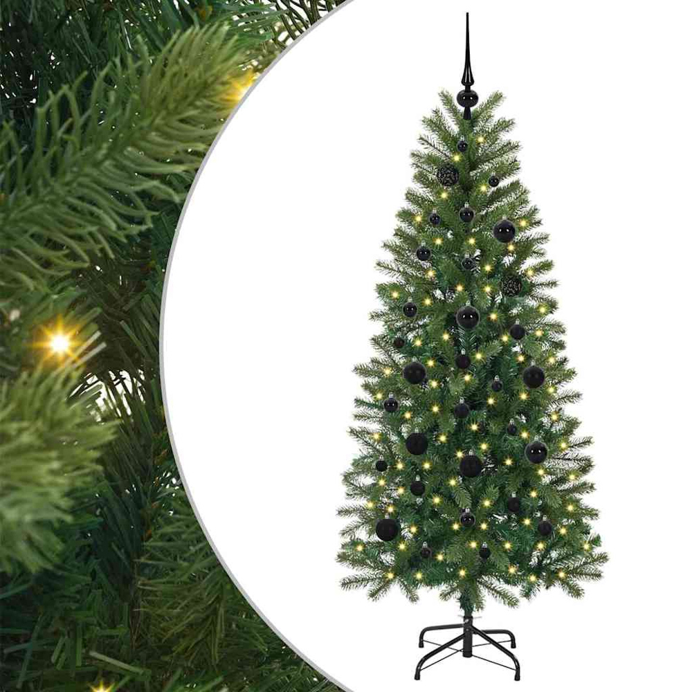 vidaXL Pre-Lit Black Baubles Green Artificial Christmas Tree 5ft Image 2