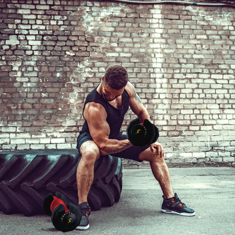 Strongology Urban25 Home Fitness Black and Red Adjustable Dumbbells 2.5kg to 25kg 2 Pack Image 2
