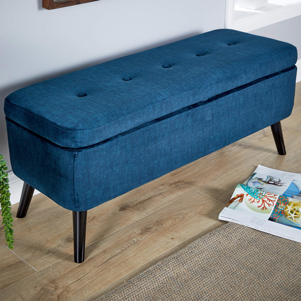 Home Source Carson Navy Buttoned Storage Ottoman Image 1
