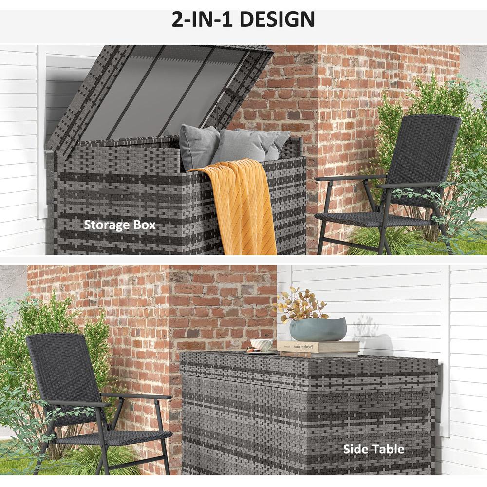 Outsunny Grey Rattan Garden Storage Box with Gas Lift Lid and Wheels 627L Image 3