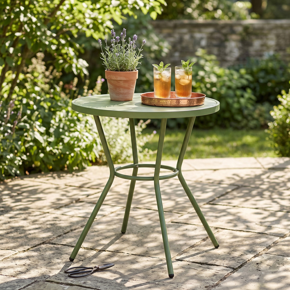 Core Products 2 Seater Moss Green Round Plastic Garden Bistro Table Image 5