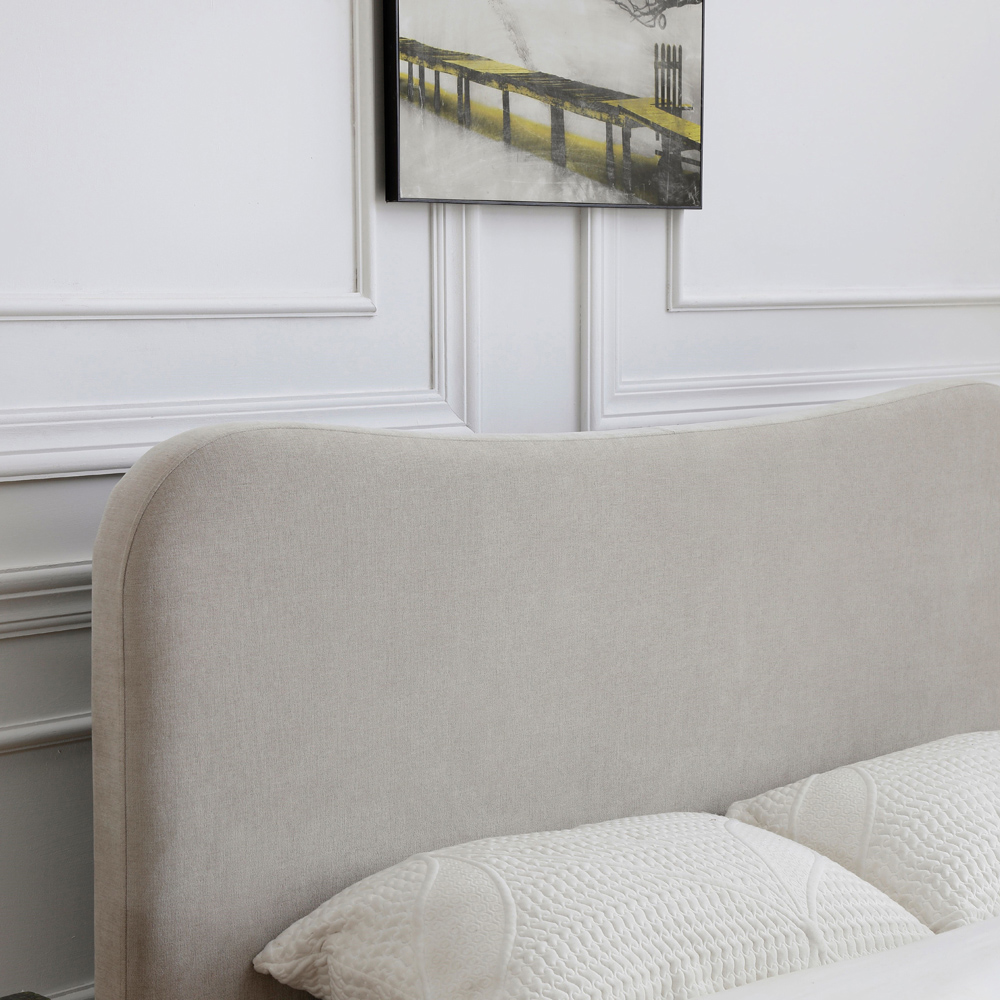 Myla Double Natural Chenille Upholstered Bed Frame with Headboard Image 6