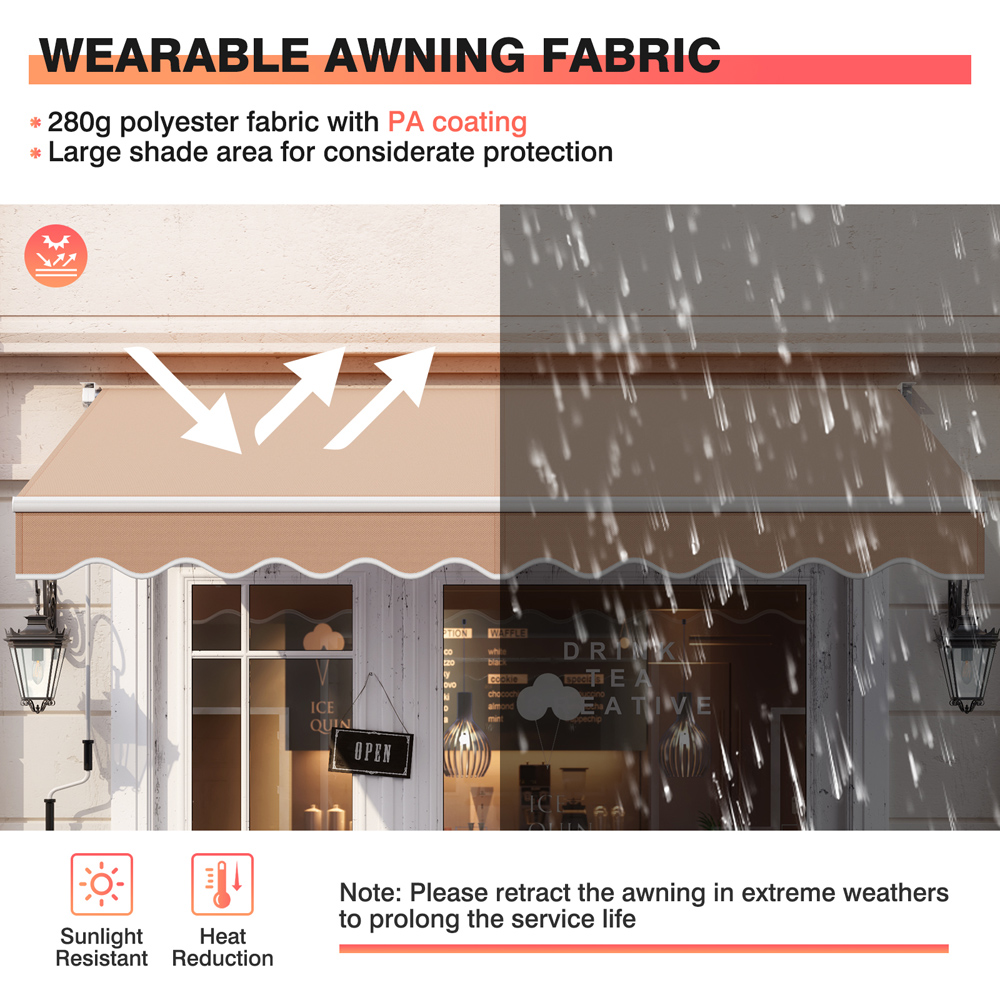Costway Beige Aluminum Retractable Awning 3 x 2.4m Image 7