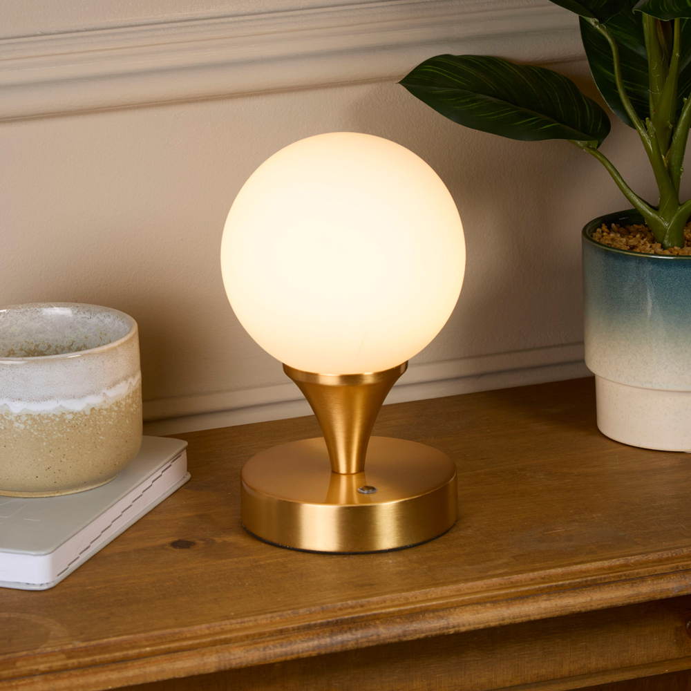 Lighting Collection Opal Glass and Gold Rechargeable LED Table Lamp Image 2