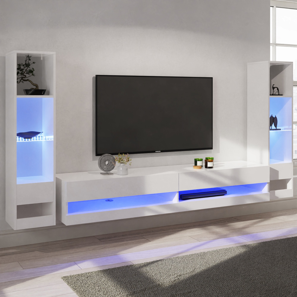 GFW Galicia 10 Shelf White Wall Mounted LED Full Media Set Image 1