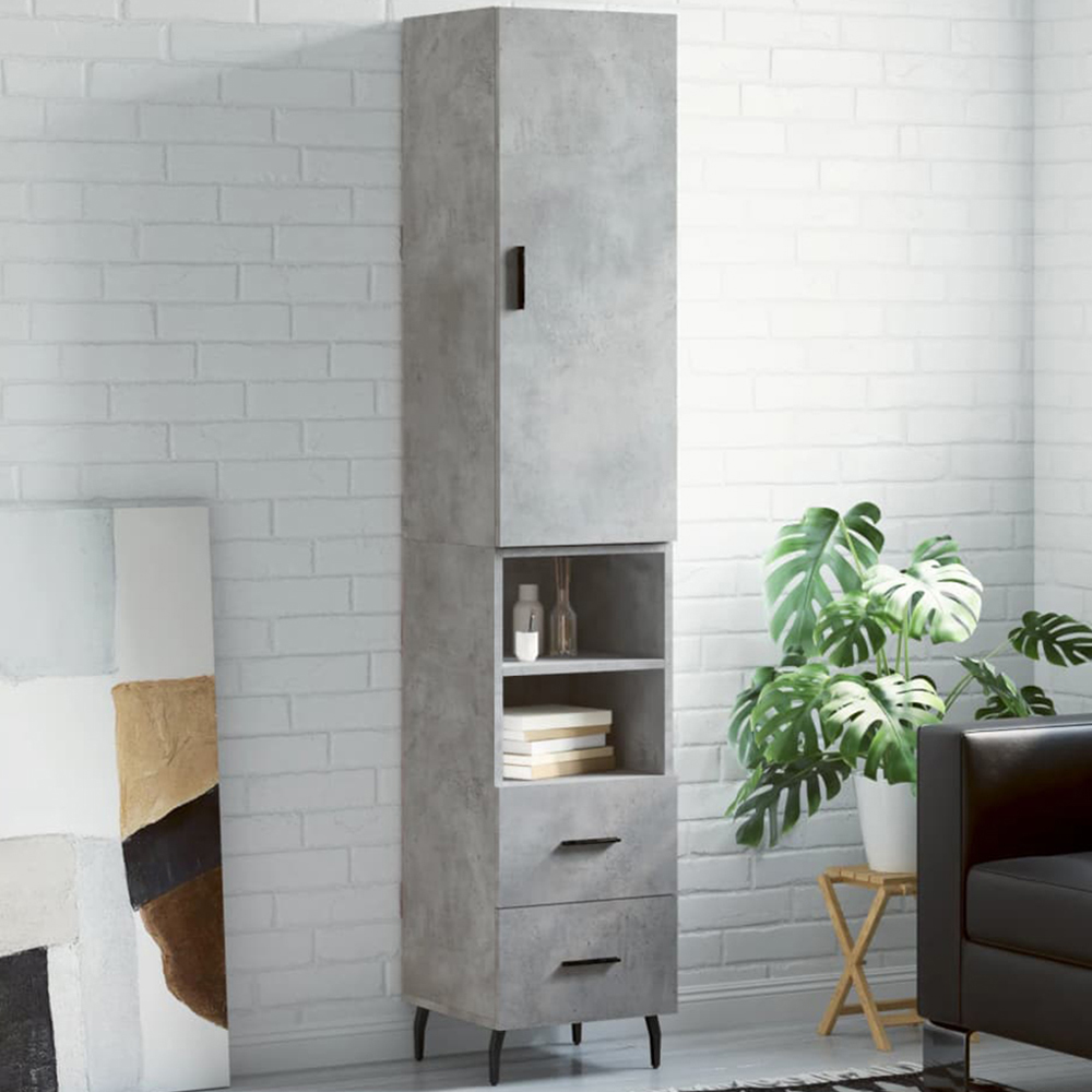 vidaXL Single Door 2 Drawer 2 Shelf Concrete Grey Highboard Image 1