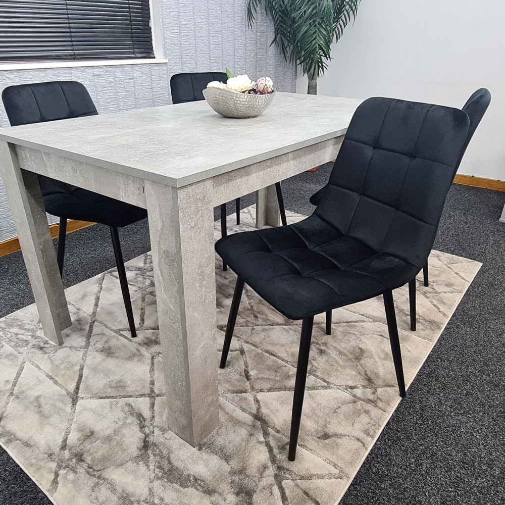 Portland Velvet 4 Seater Dining Set Stone Grey and Black Image 5