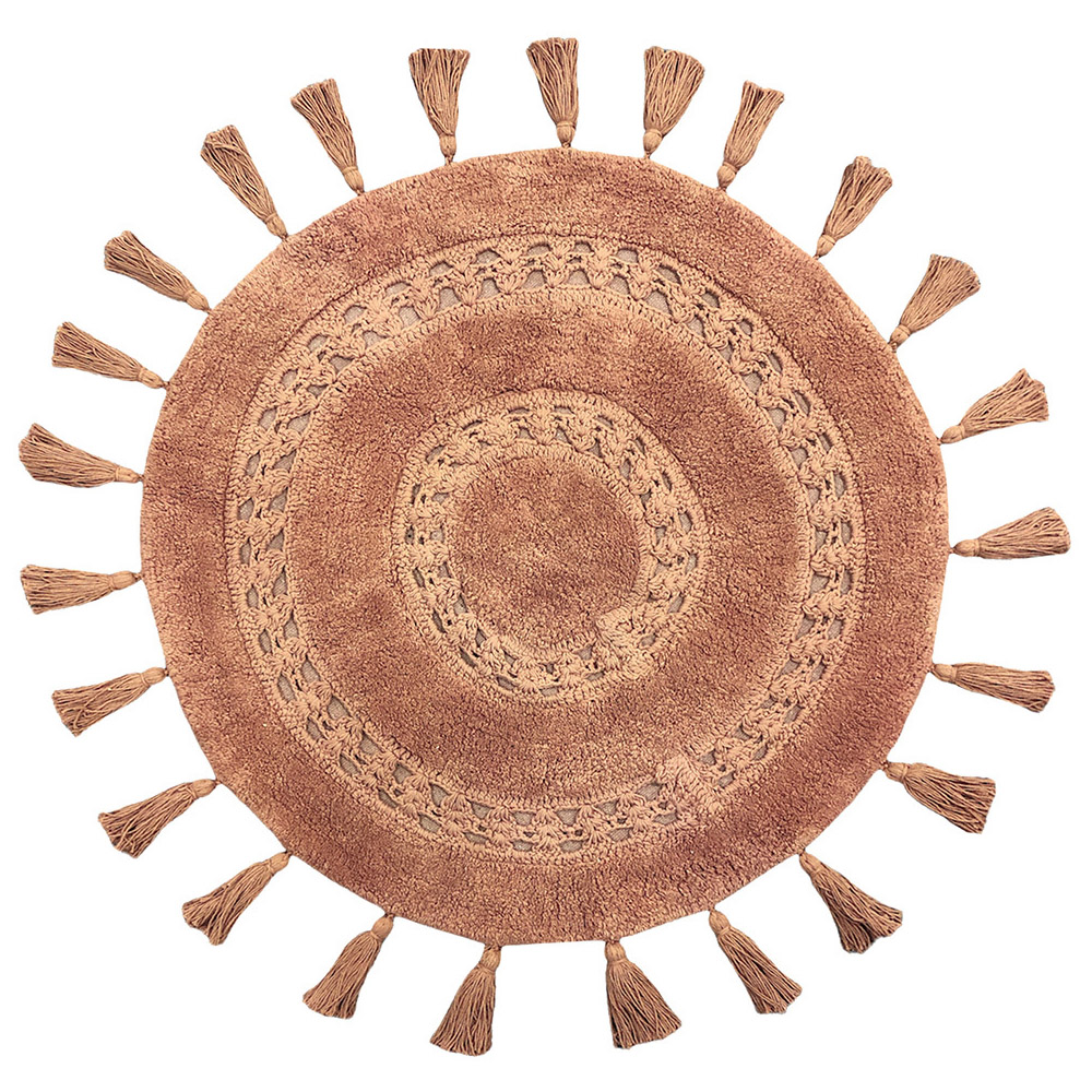 furn. Circle Tassel Cotton Anti-Slip Brown Bath Mat Image 1