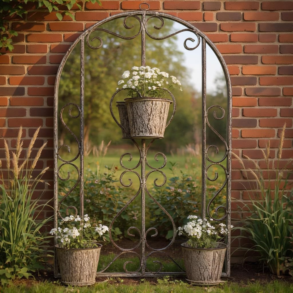 Serenity Dove Grey Garden Mirror with Planter 89 x 50cm Image 2