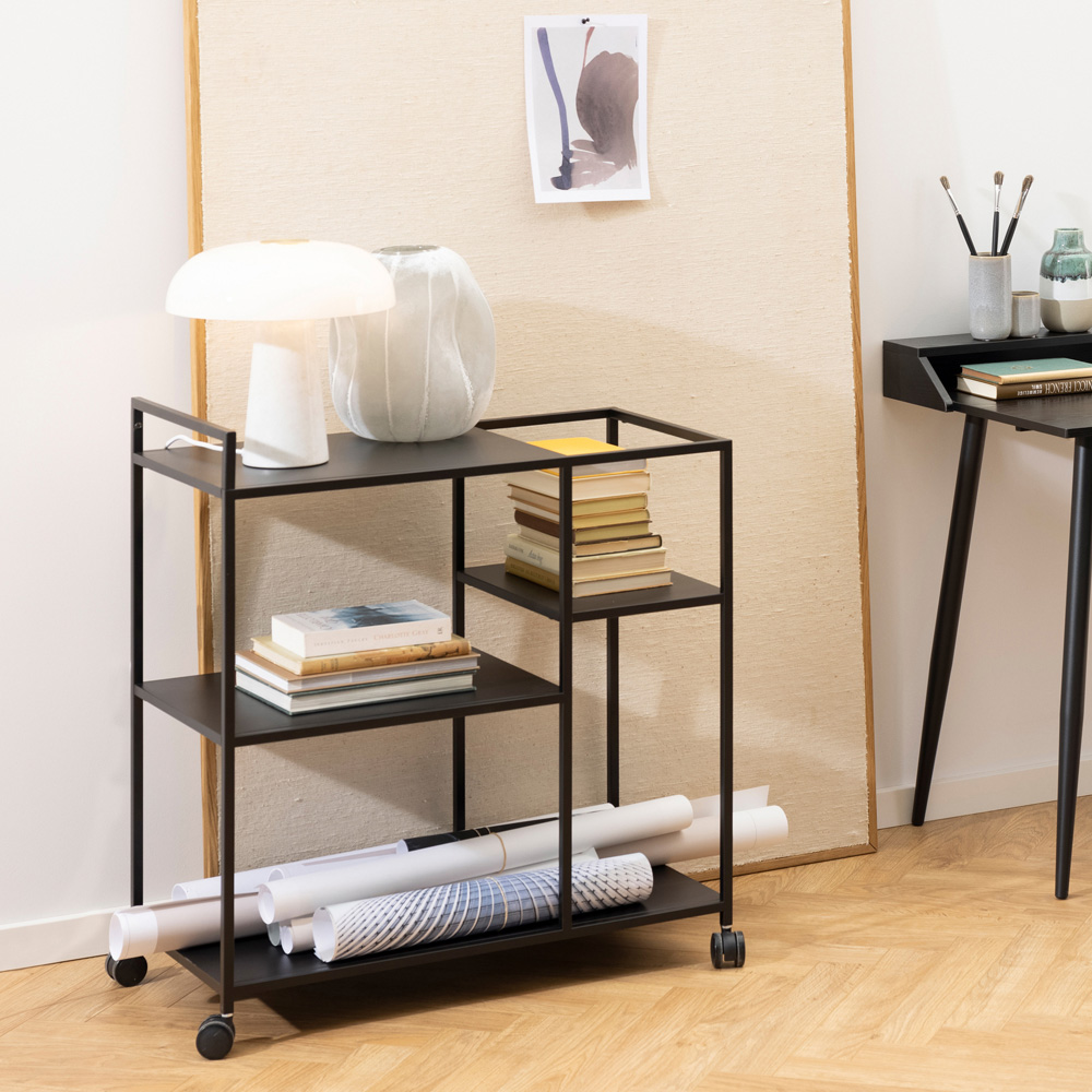 Florence Newcastle 4 Shelf Matt Black Serving Trolley Image 8