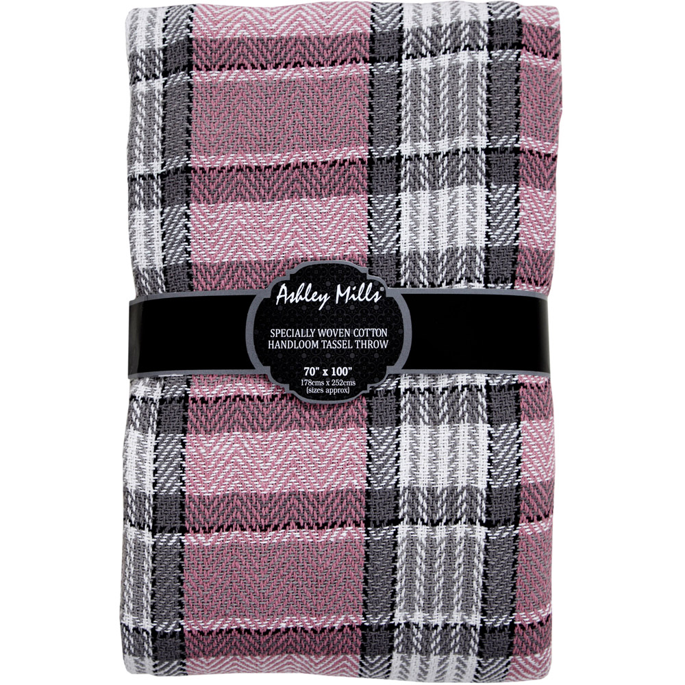 Velosso Blush and Grey Bourbon Check Cotton Woven Tasselled Throw 127 x 152cm Image 3
