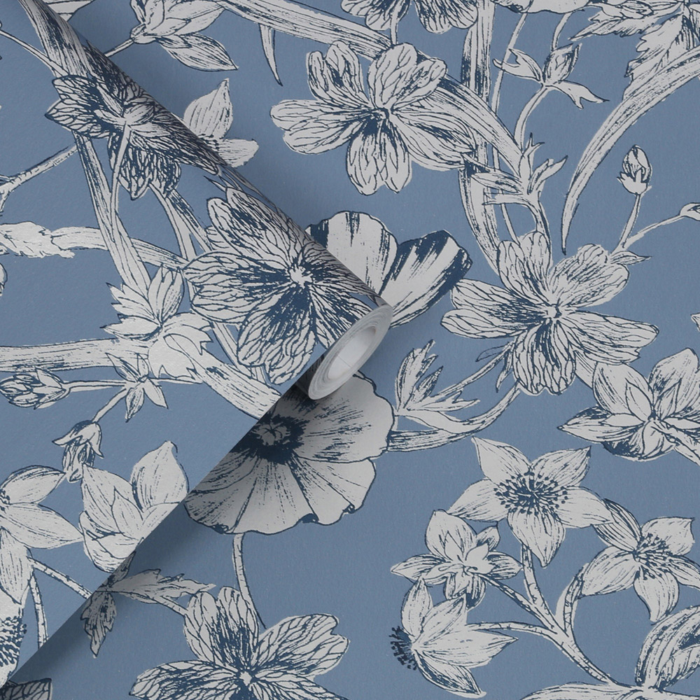 Laura Ashley Summerhill Midnight Blue Wallpaper Image 2