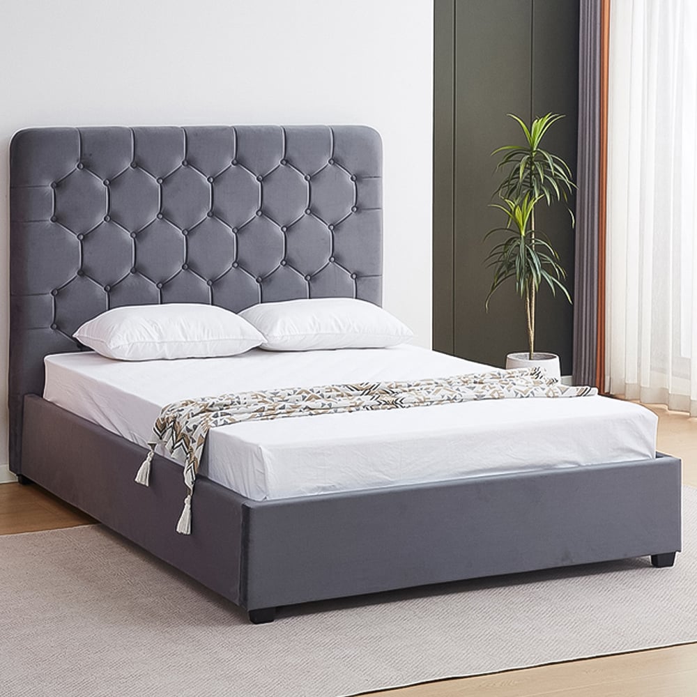 Seconique Madison Double Grey Velvet Fabric Bed Frame Image 1