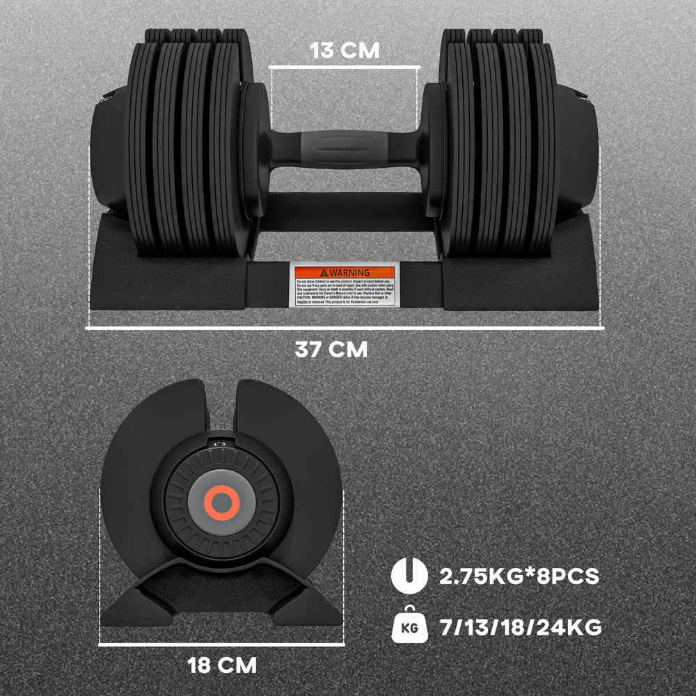 SPORTNOW 4 in 1 Adjustable Dumbbell Set with Storage Tray 7kg 13kg 18kg 24kg Image 7