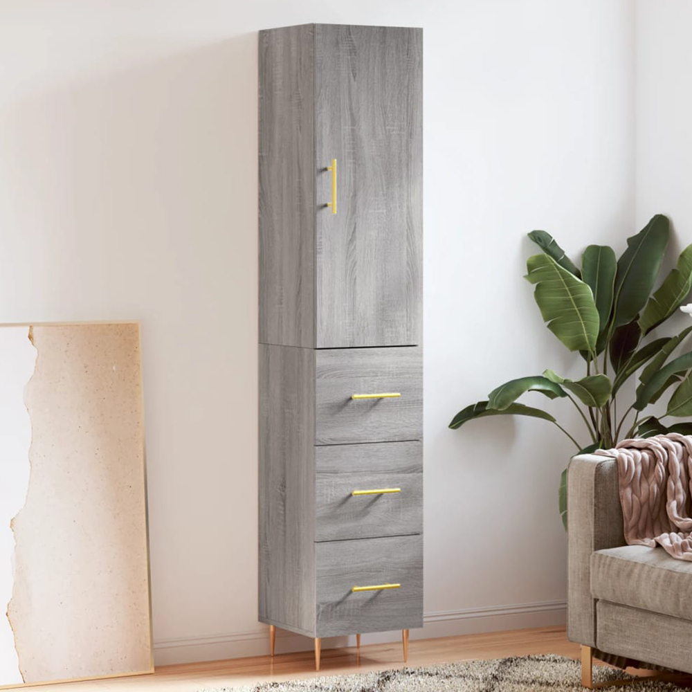 vidaXL Single Door 3 Drawer Grey Sonoma Highboard Image 1