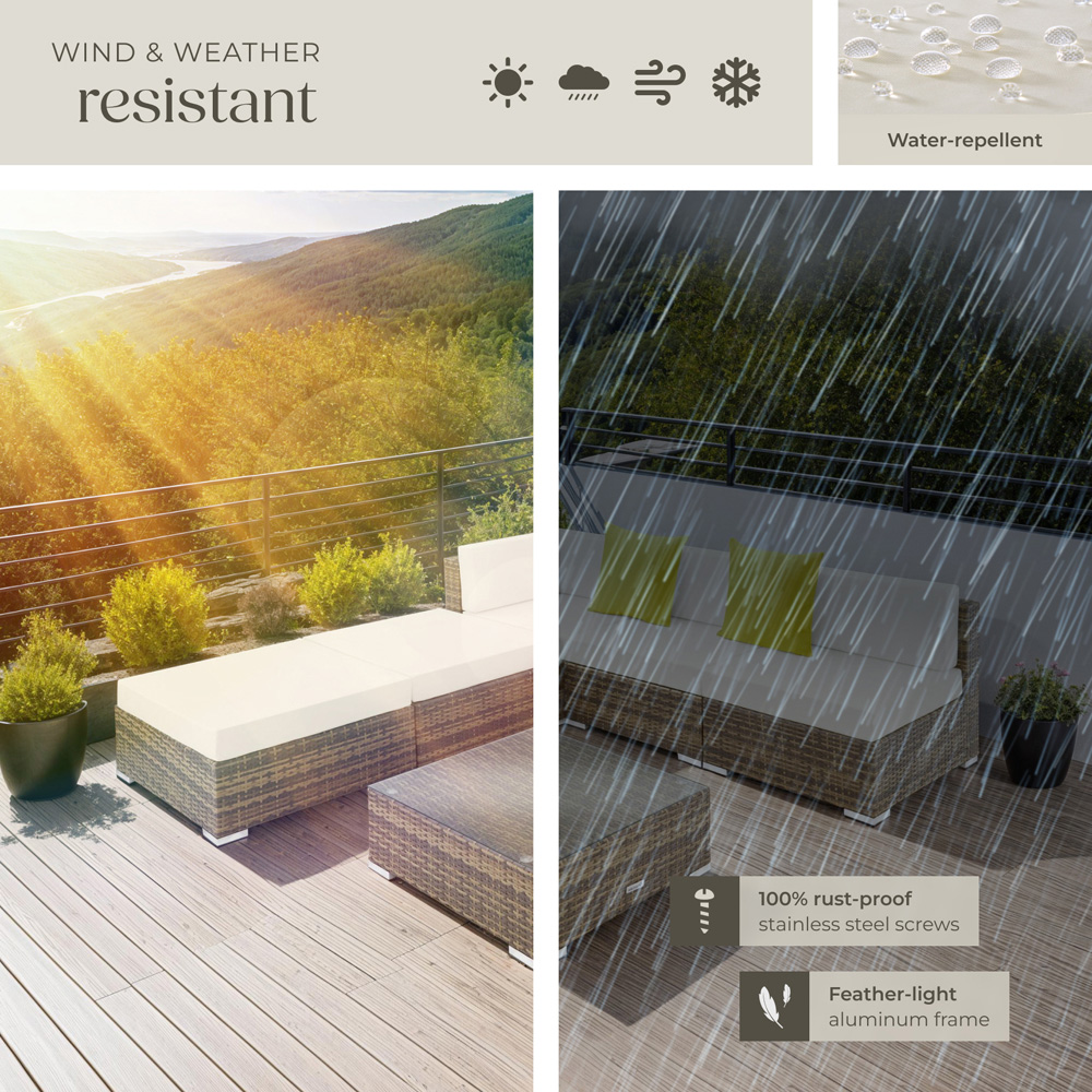 tectake Paris 5 Seater Natural Rattan Garden Corner Lounge Set Image 7