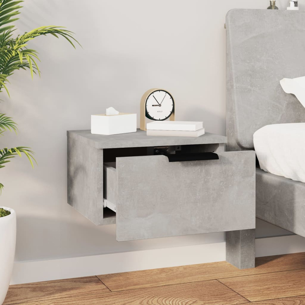 vidaXL Set of 2 Concrete Grey Wall Mounted Bedside Cabinet Image 9