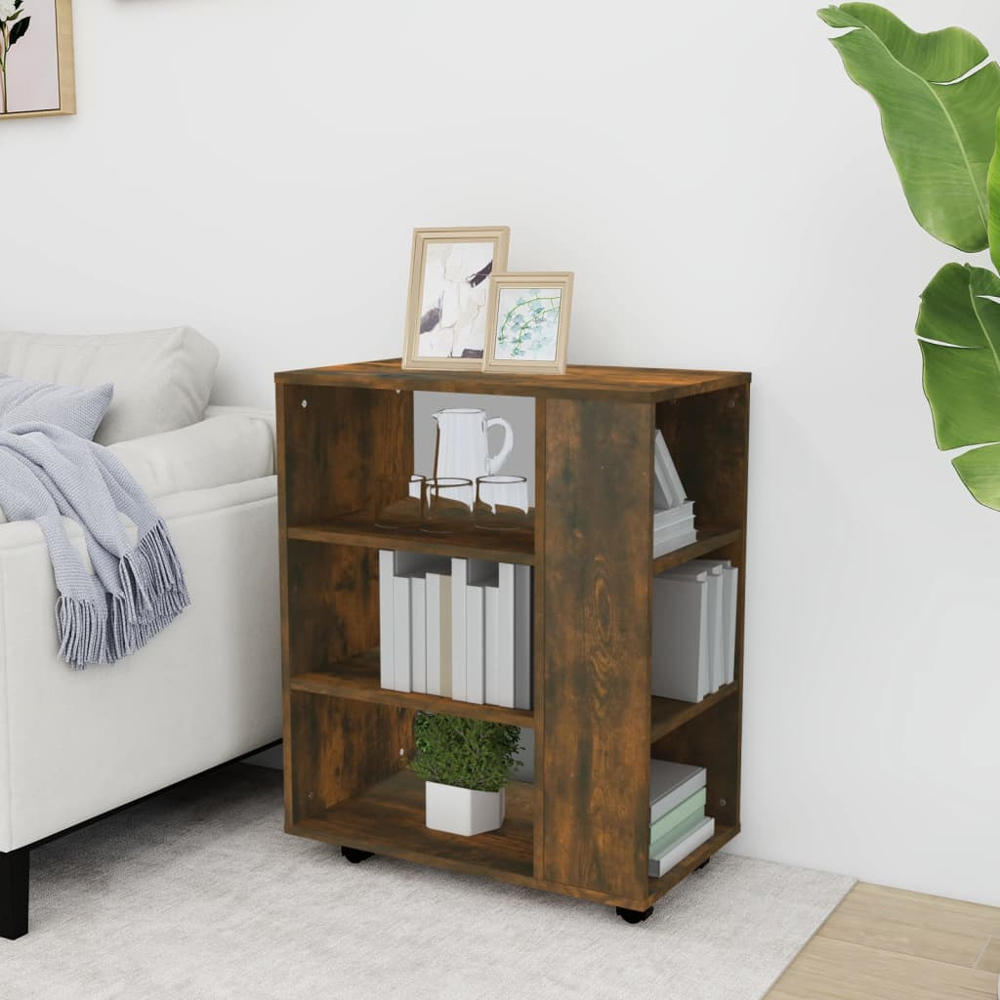 vidaXL 6 Shelf Smoked Oak Rolling Cabinet Image 7