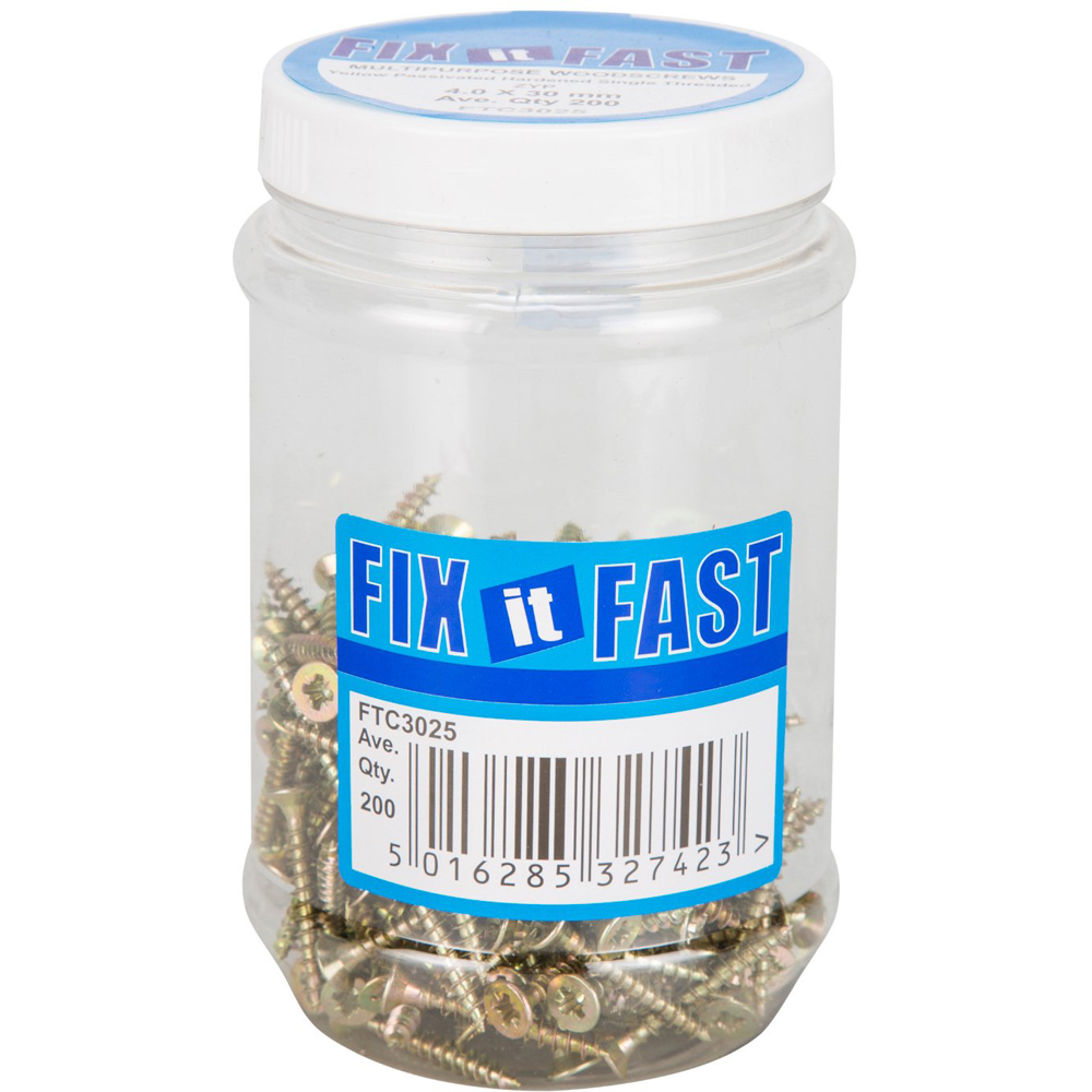 Fix it Fast 4 x 30mm Inch Zinc Plated Pozi Chipboard Screws 200 Pack Image