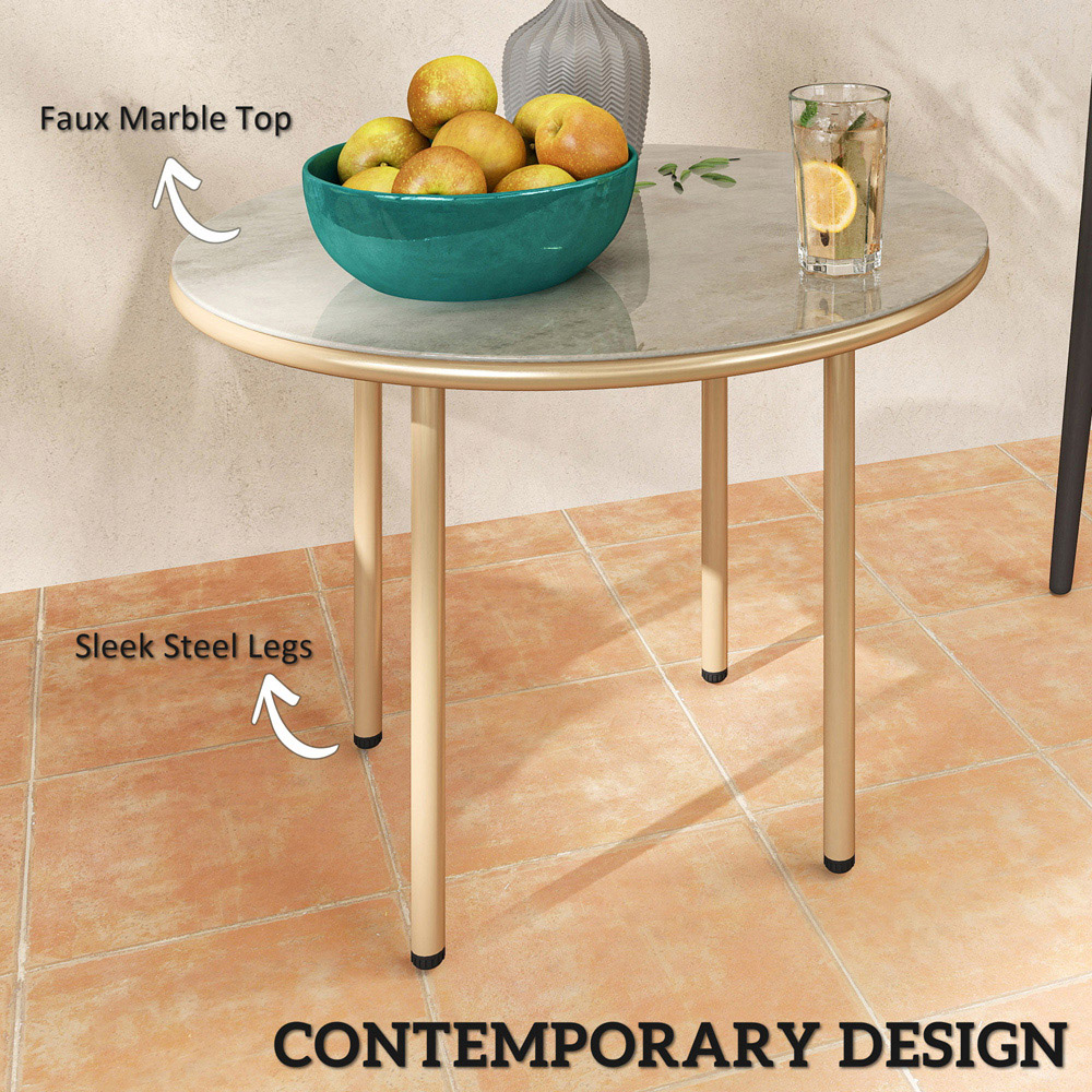 Outsunny Beige Faux Marble Glass Top Round Garden Coffee Table Image 7
