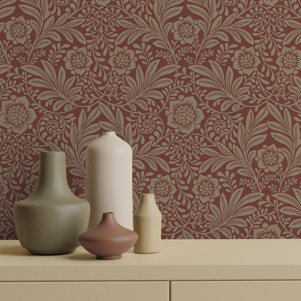 Crown Camille Damask Red Wallpaper Image 3