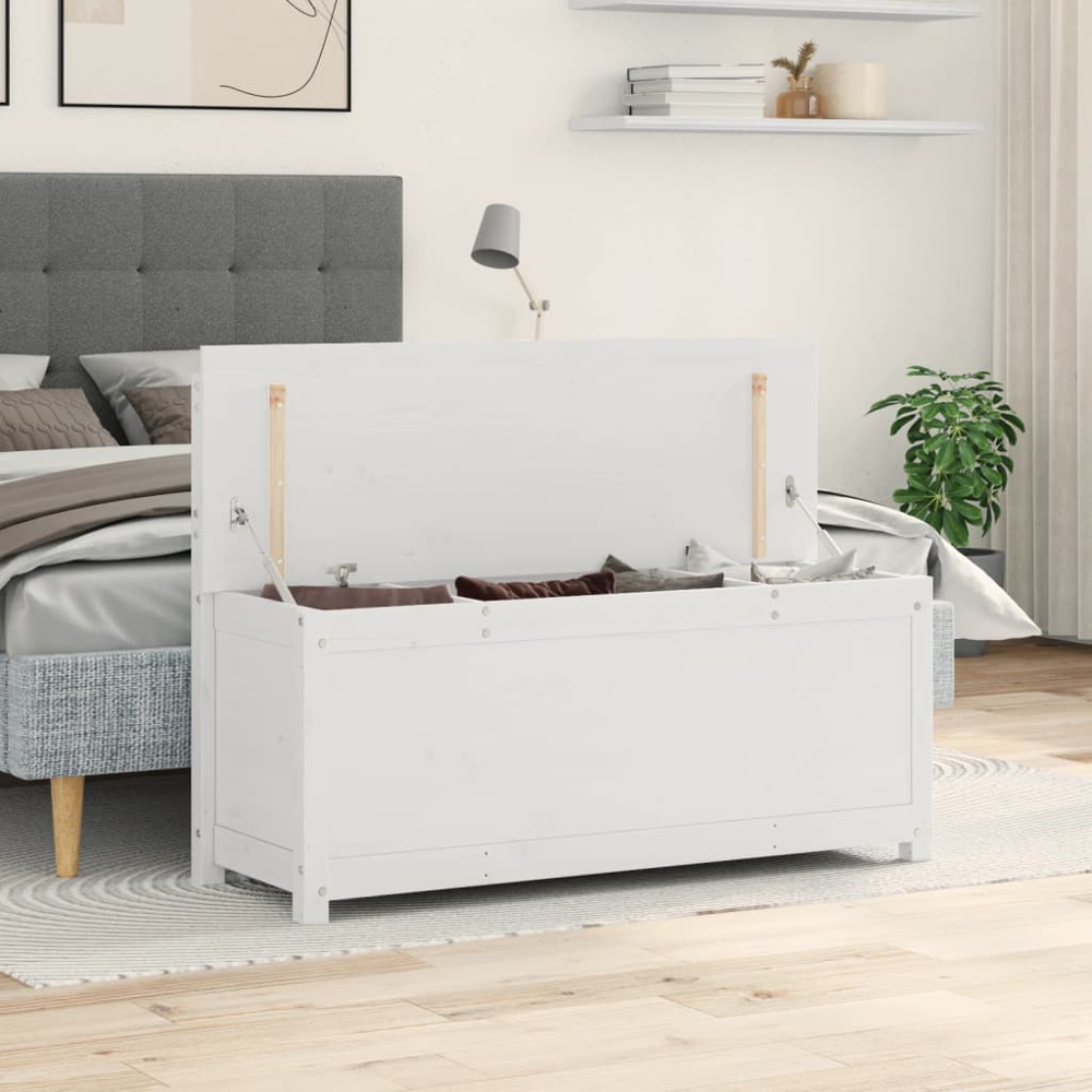 vidaXL White Solid Wood Pine Storage Bench 110 x 41 x 76.5cm Image 9