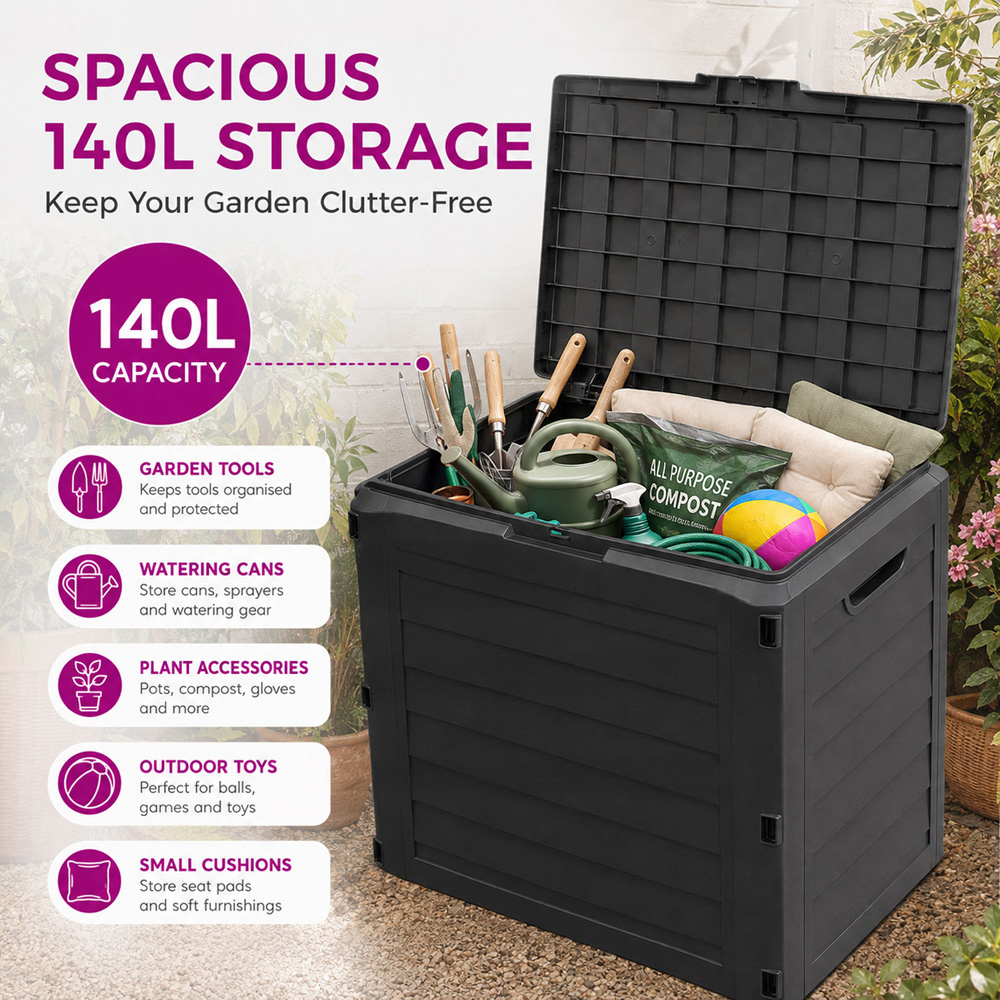 Neo 140L Black Wood-Effect Lockable Weather-Resistant Garden Storage Box Image 6