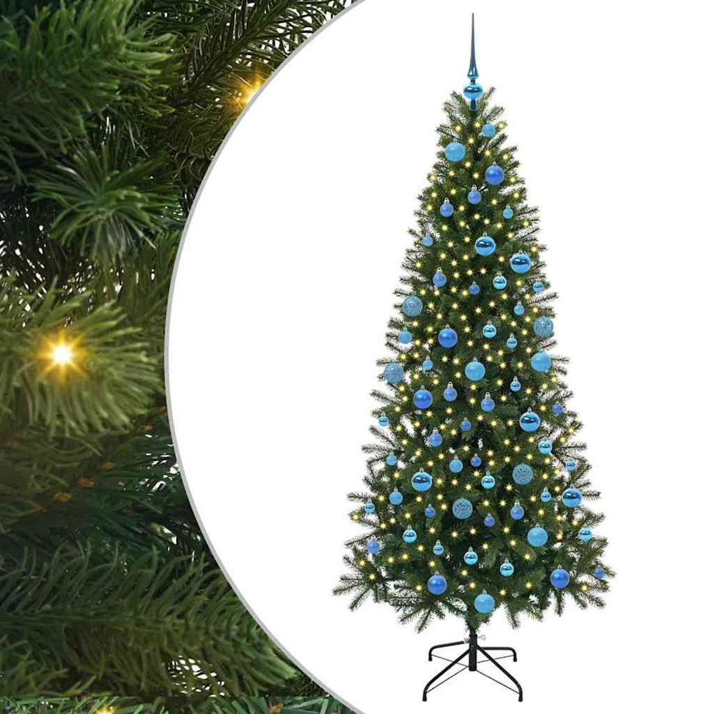 vidaXL Pre-Lit Blue Baubles Green Artificial Christmas Tree 6ft Image 2
