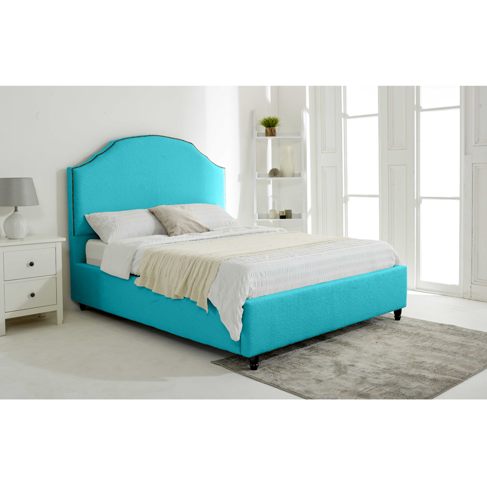 Eleganza Sareen Double Teal Plush Velvet Bed Frame with Curved Headboard Image 3