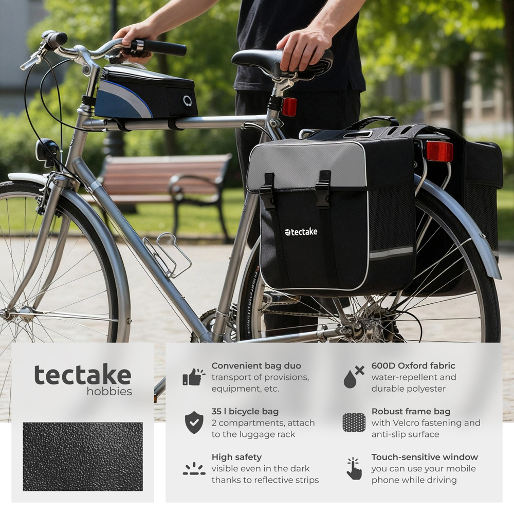 tectake Black and Blue Water-Repellent Georg Frame Bicycle Bag Set 10.5 x 20.5 x 10cm Image 6