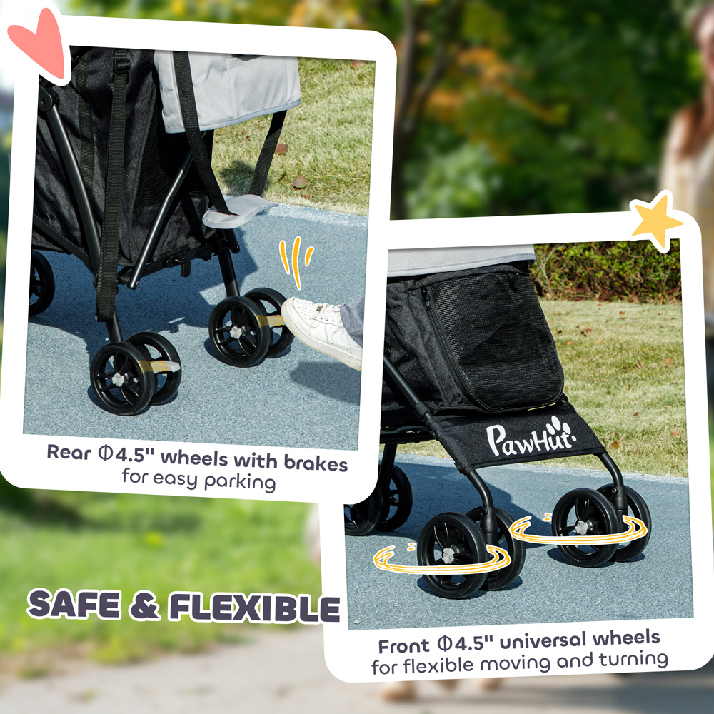 PawHut Light Grey Lightweight Foldable Mini Dog Stroller Image 8