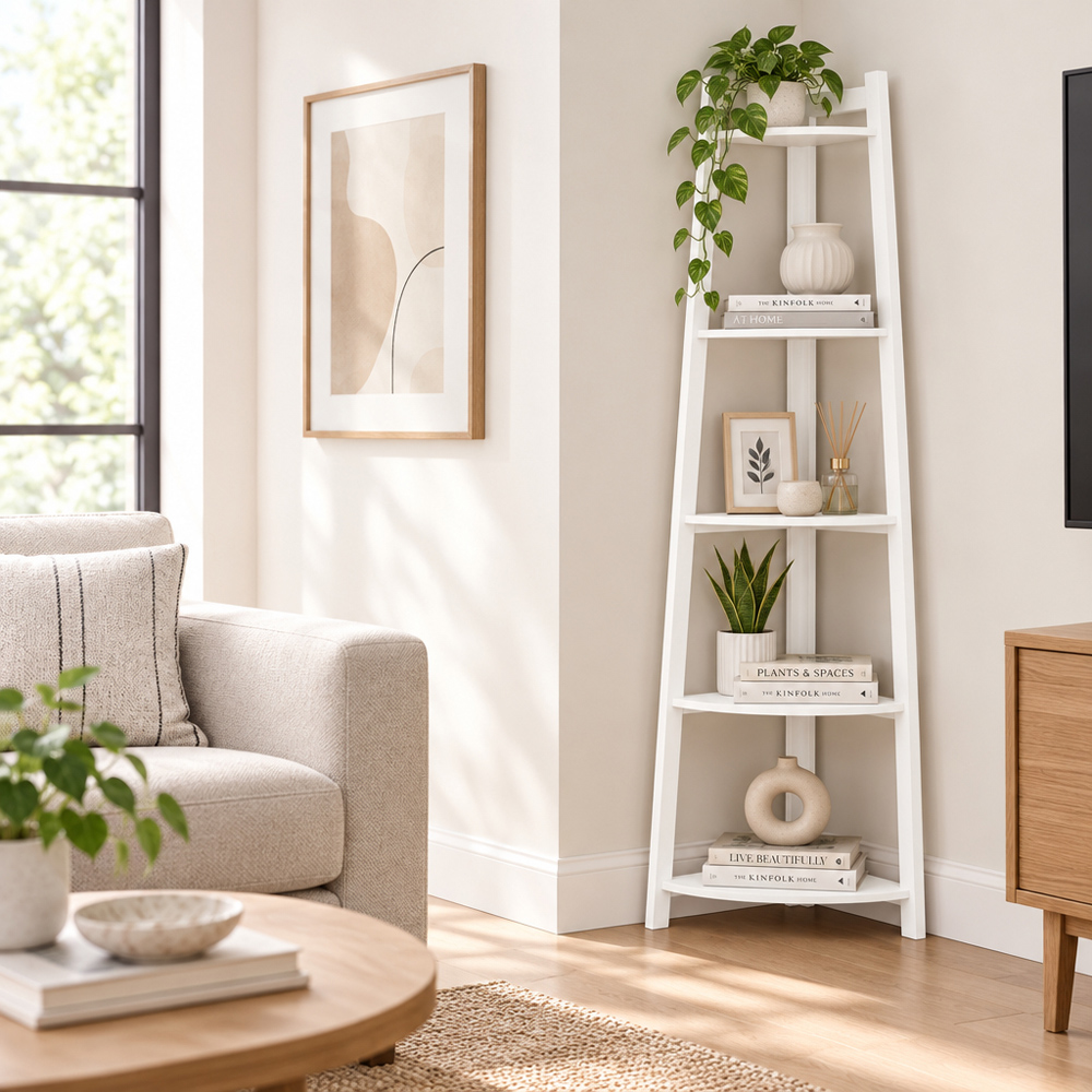 Modcraft 5-Tier White Ladder Corner Bookshelf Image 4
