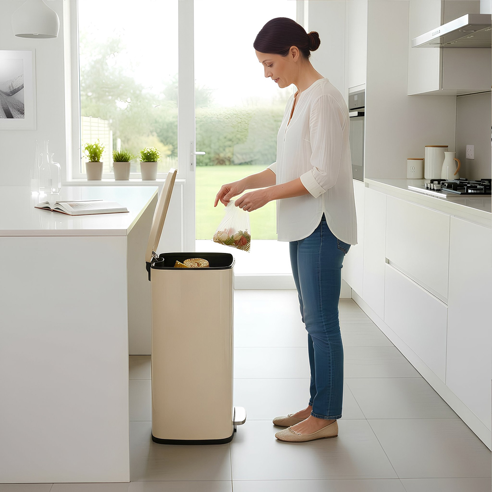 Harbour Housewares Beige Square Stainless Steel Kitchen Pedal Bin 50L Image 3