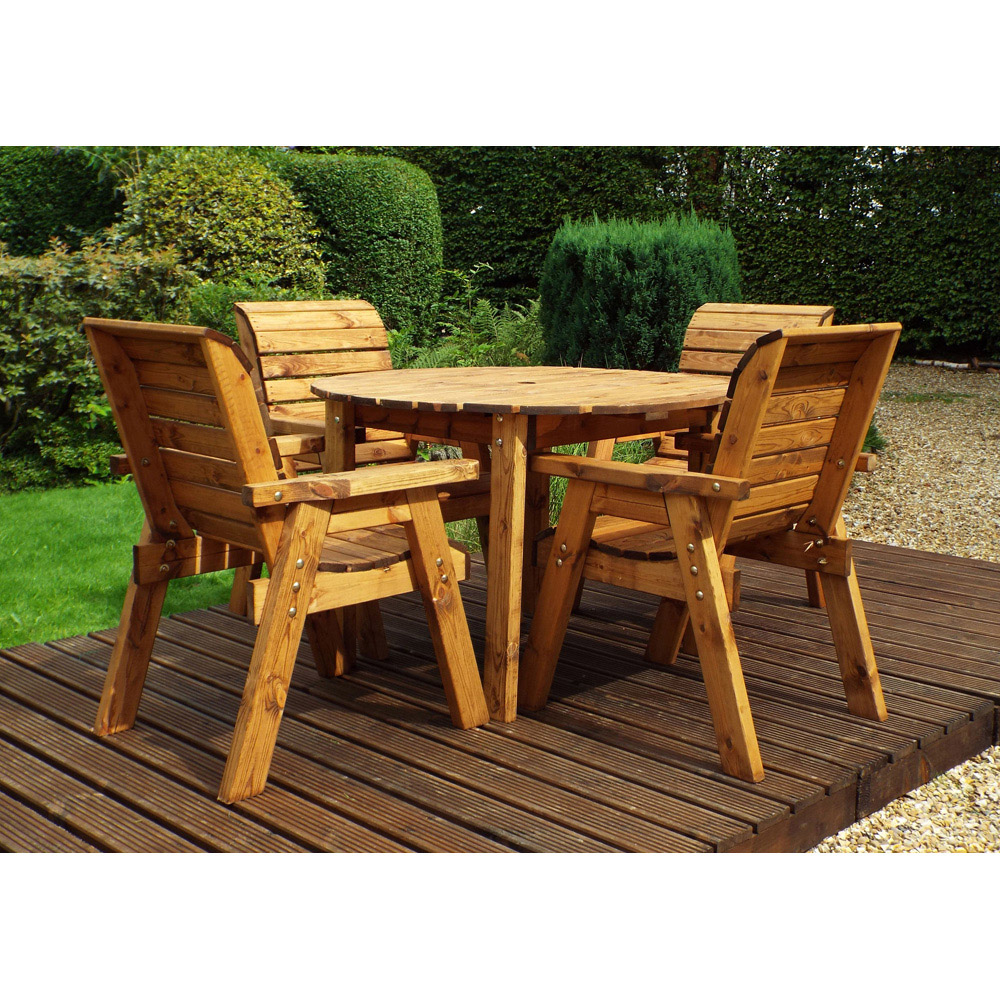 Charles Taylor Solid Wood 4 Seater Round Outdoor Dining Set with Red Cushions Image 2