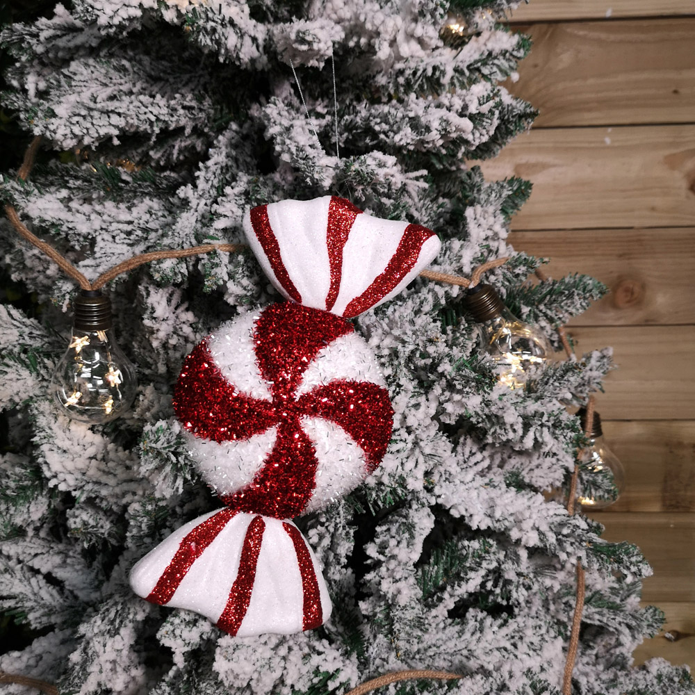 Samuel Alexander Red and White Glitter Candy Sweet Hanging Christmas Decoration 28cm Image 2