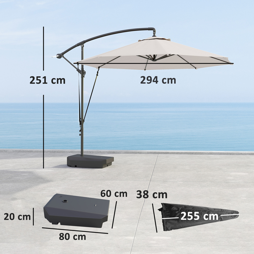 Outsunny Cream Cantilever Garden Parasol with Cover Weighted Base and Wind Strap 2.9m Image 9