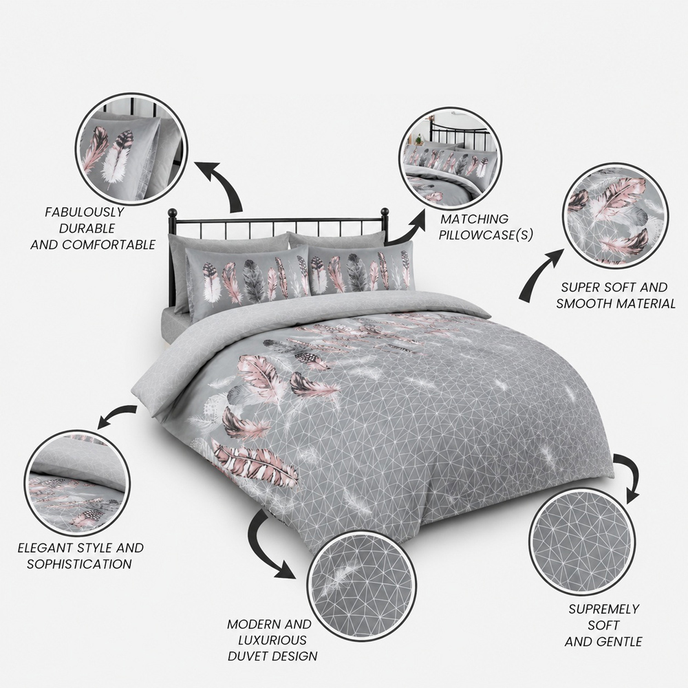 Smart Living Single Grey Feathers Duvet Set Image 6