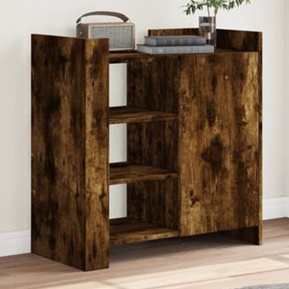 vidaXL Single Door 3 Shelf Smoked Oak Sideboard Image 1