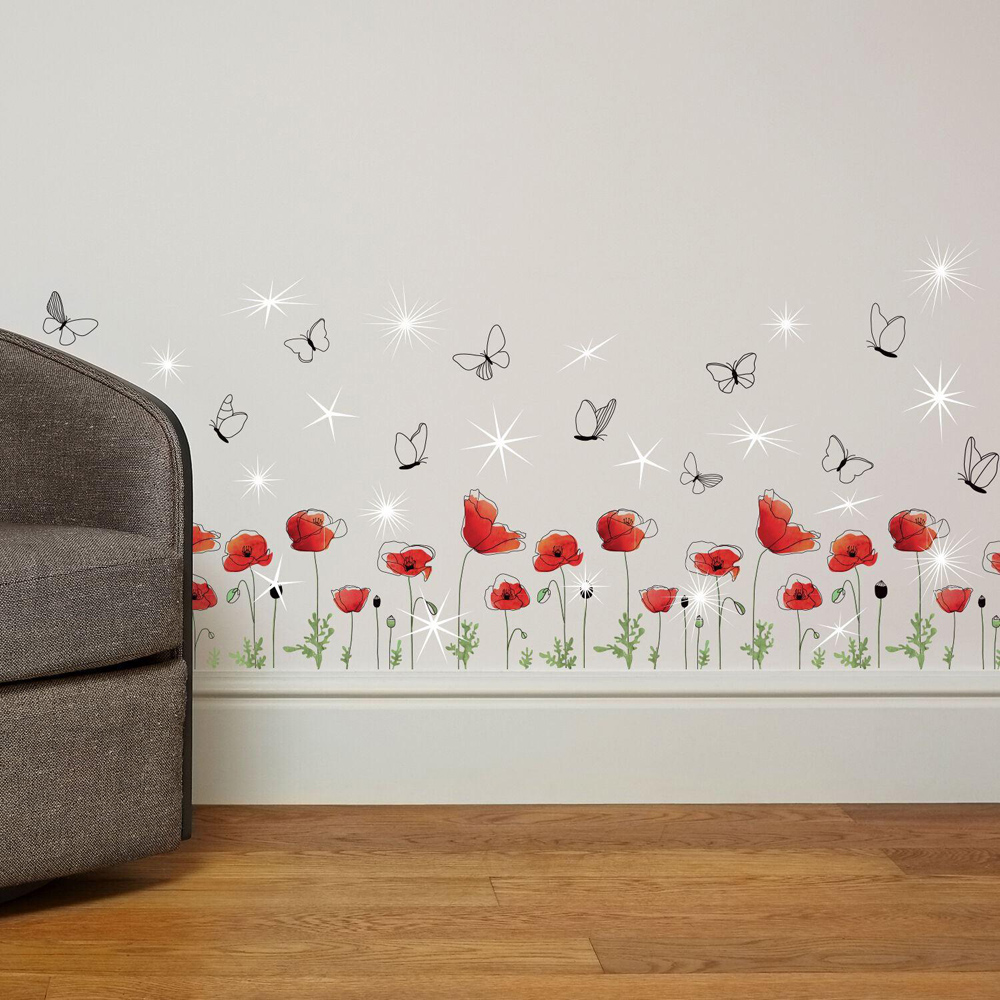 Walplus Poppy Flowers Self Adhesive Wall Sticker with Swarovski Crystals Image 3