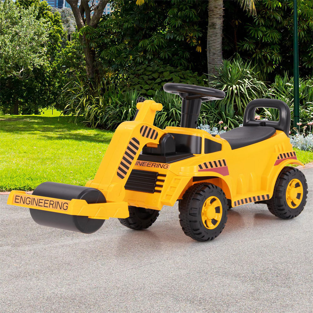 Costway Kids Yellow Ride On Road Roller with Adjustable Roller and Anti-Tipping Block Image 5
