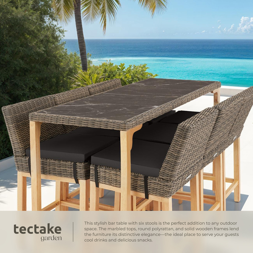 tectake Lovas Latina 6 Seater Poly Rattan Garden Bar Dining Table Nature Image 5