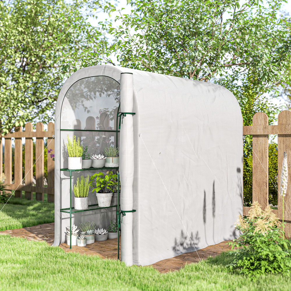 Outsunny White 4 x 6ft Walk-In Greenhouse with Roll-up Door Image 4