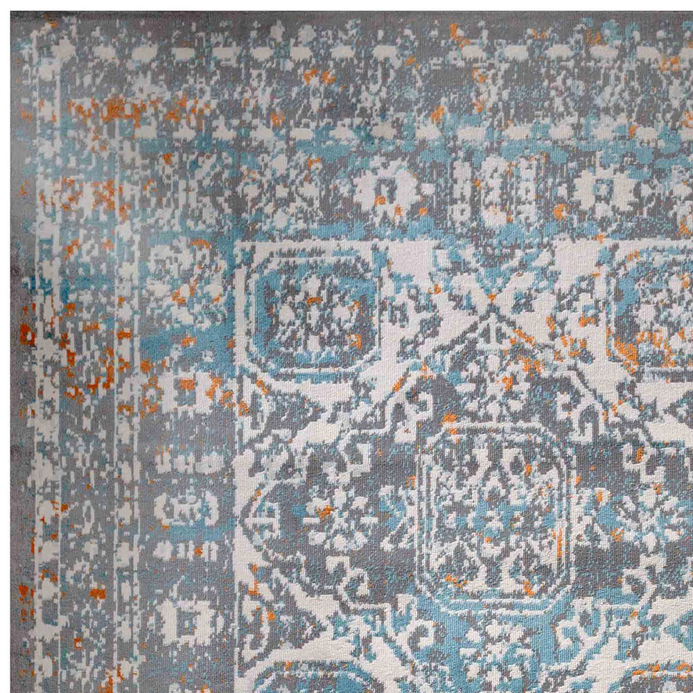 Kukoon Grey and Blue Traditional Medallion Bordered Rug 170 x 120cm Image 2