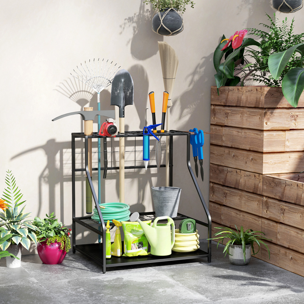 Outsunny 3 Tier Garden Tool Storage Rack with 11 Hooks Image 2